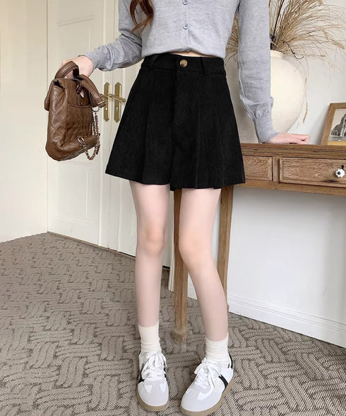 コーデュロイ ショートパンツ レディース ハイウエスト美脚短パン 大人可愛い レトロショーパン カジュアル おしゃれ ワイドレッグミニ丈パンツ着やせ Aライン脚長 90DAK-003