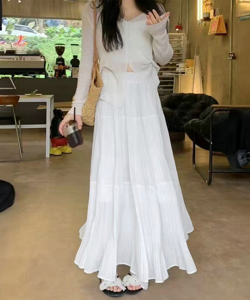 シフォンスカート ロングプリーツスカート レディース ハイウエスト ティアードスカート きれいめ Aラインスカート マキシフレアスカート 大人韓国風シアースカート 90DAX-001