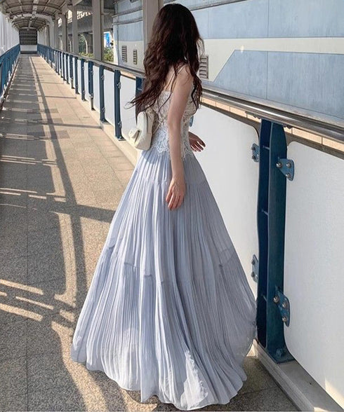 シフォンスカート ロングプリーツスカート レディース ハイウエスト ティアードスカート きれいめ Aラインスカート マキシフレアスカート 大人韓国風シアースカート 90DAX-001