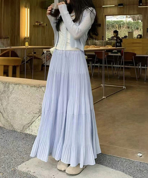シフォンスカート ロングプリーツスカート レディース ハイウエスト ティアードスカート きれいめ Aラインスカート マキシフレアスカート 大人韓国風シアースカート 90DAX-001
