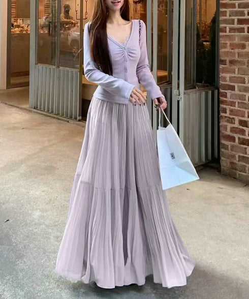 シフォンスカート ロングプリーツスカート レディース ハイウエスト ティアードスカート きれいめ Aラインスカート マキシフレアスカート 大人韓国風シアースカート 90DAX-001