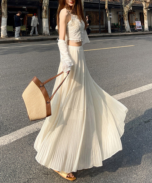 シフォンスカート ロングプリーツスカート レディース ハイウエスト ティアードスカート きれいめ Aラインスカート マキシフレアスカート 大人韓国風シアースカート 90DAX-001