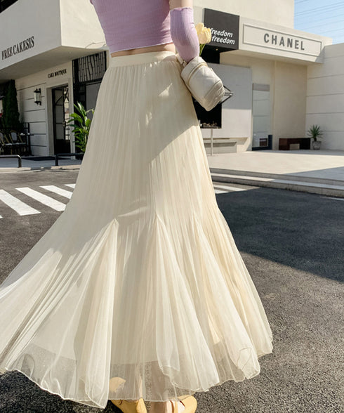 チュールスカート韓国風マーメイドスカート リバーシブルきれいめプリーツスカートおしゃれ ハイウエストロングスカート ウエストゴムフレアスカート ボリューム美脚脚長 90DAX-002