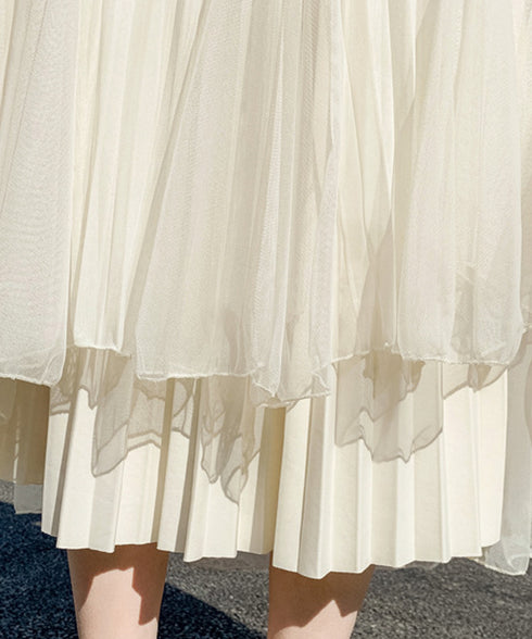 チュールスカート韓国風マーメイドスカート リバーシブルきれいめプリーツスカートおしゃれ ハイウエストロングスカート ウエストゴムフレアスカート ボリューム美脚脚長 90DAX-002