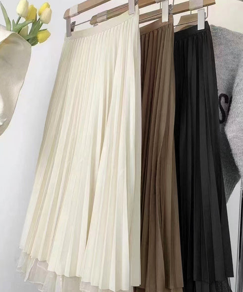 チュールスカート韓国風マーメイドスカート リバーシブルきれいめプリーツスカートおしゃれ ハイウエストロングスカート ウエストゴムフレアスカート ボリューム美脚脚長 90DAX-002