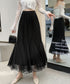チュールスカート韓国風マーメイドスカート リバーシブルきれいめプリーツスカートおしゃれ ハイウエストロングスカート ウエストゴムフレアスカート ボリューム美脚脚長 90DAX-002