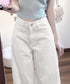 ハイウエストワイドストレートパンツ韓国風 レディース 着やせワイドパンツ 薄手デニムパンツ美脚 脚長見え 体型カバーボトムス 大人カジュアル ホワイトデニム細見え 90DAX-005