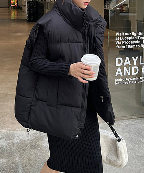 エコダウンベストレディース暖か中綿ベスト ノースリーブジャケット シンプルジレベスト レイヤード重ね着 上着ジャンパー ゆったり体型カバー 着やせ冬アウター韓国風 90DLBW-001