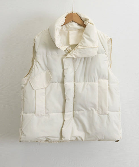 エコダウンベストレディース暖か中綿ベスト ノースリーブジャケット シンプルジレベスト レイヤード重ね着 上着ジャンパー ゆったり体型カバー 着やせ冬アウター韓国風 90DLBW-001