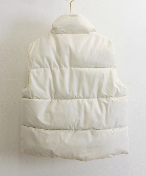 エコダウンベストレディース暖か中綿ベスト ノースリーブジャケット シンプルジレベスト レイヤード重ね着 上着ジャンパー ゆったり体型カバー 着やせ冬アウター韓国風 90DLBW-001