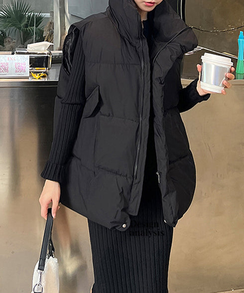 エコダウンベストレディース暖か中綿ベスト ノースリーブジャケット シンプルジレベスト レイヤード重ね着 上着ジャンパー ゆったり体型カバー 着やせ冬アウター韓国風 90DLBW-001