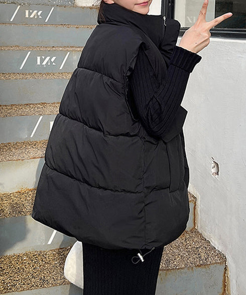 エコダウンベストレディース暖か中綿ベスト ノースリーブジャケット シンプルジレベスト レイヤード重ね着 上着ジャンパー ゆったり体型カバー 着やせ冬アウター韓国風 90DLBW-001