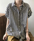 ストライプ半袖シャツレディース体型カバー 韓国風シャツブラウス ゆったりトップス 大人カジュアル羽織り春夏 通勤通学 薄手襟付きシャツ配色 着やせオフィスブラウス 90DLYG-001