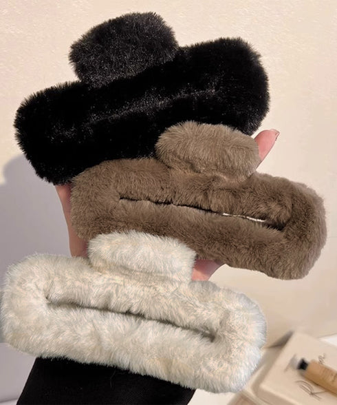 ファーバンスクリップ 韓国 ヘアクリップ 大人可愛い ふわふわ ヘアアクセサリー もこもこ お洒落 髪留め ハーフアップ しっかり挟めるまとめ髪 便利グッズ 秋冬 90FXZ-001