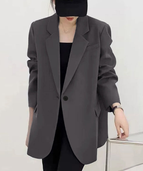 テーラードジャケット ゆったりレディース 1つボタン韓国風ジャケット 春夏秋軽アウター おしゃれ ベーシックスーツジャケット 通勤ライトアウターオフィスカジュアル 90HHJ-001