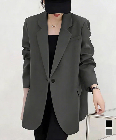 テーラードジャケット ゆったりレディース 1つボタン韓国風ジャケット 春夏秋軽アウター おしゃれ ベーシックスーツジャケット 通勤ライトアウターオフィスカジュアル 90HHJ-001
