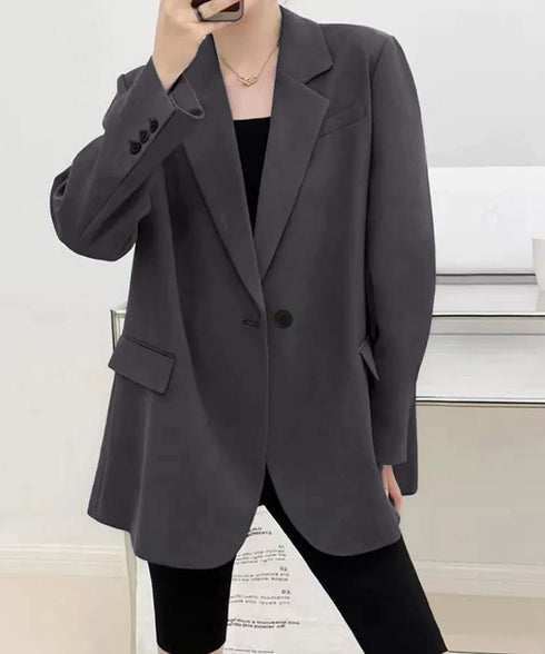 テーラードジャケット ゆったりレディース 1つボタン韓国風ジャケット 春夏秋軽アウター おしゃれ ベーシックスーツジャケット 通勤ライトアウターオフィスカジュアル 90HHJ-001