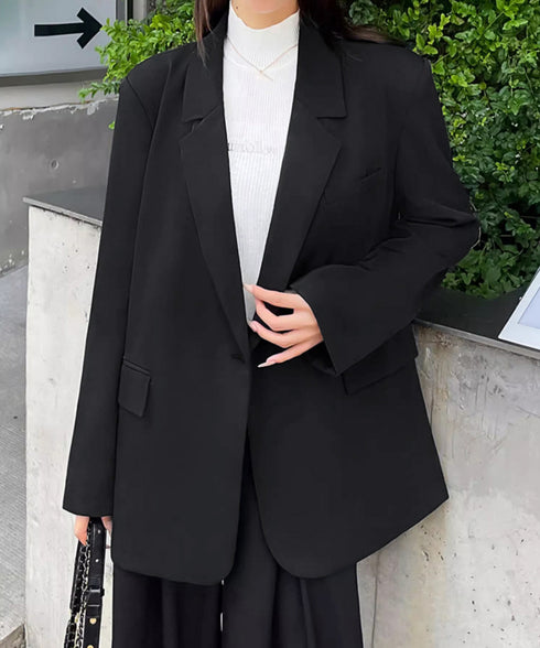 テーラードジャケット ゆったりレディース 1つボタン韓国風ジャケット 春夏秋軽アウター おしゃれ ベーシックスーツジャケット 通勤ライトアウターオフィスカジュアル 90HHJ-001