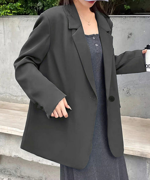 テーラードジャケット ゆったりレディース 1つボタン韓国風ジャケット 春夏秋軽アウター おしゃれ ベーシックスーツジャケット 通勤ライトアウターオフィスカジュアル 90HHJ-001