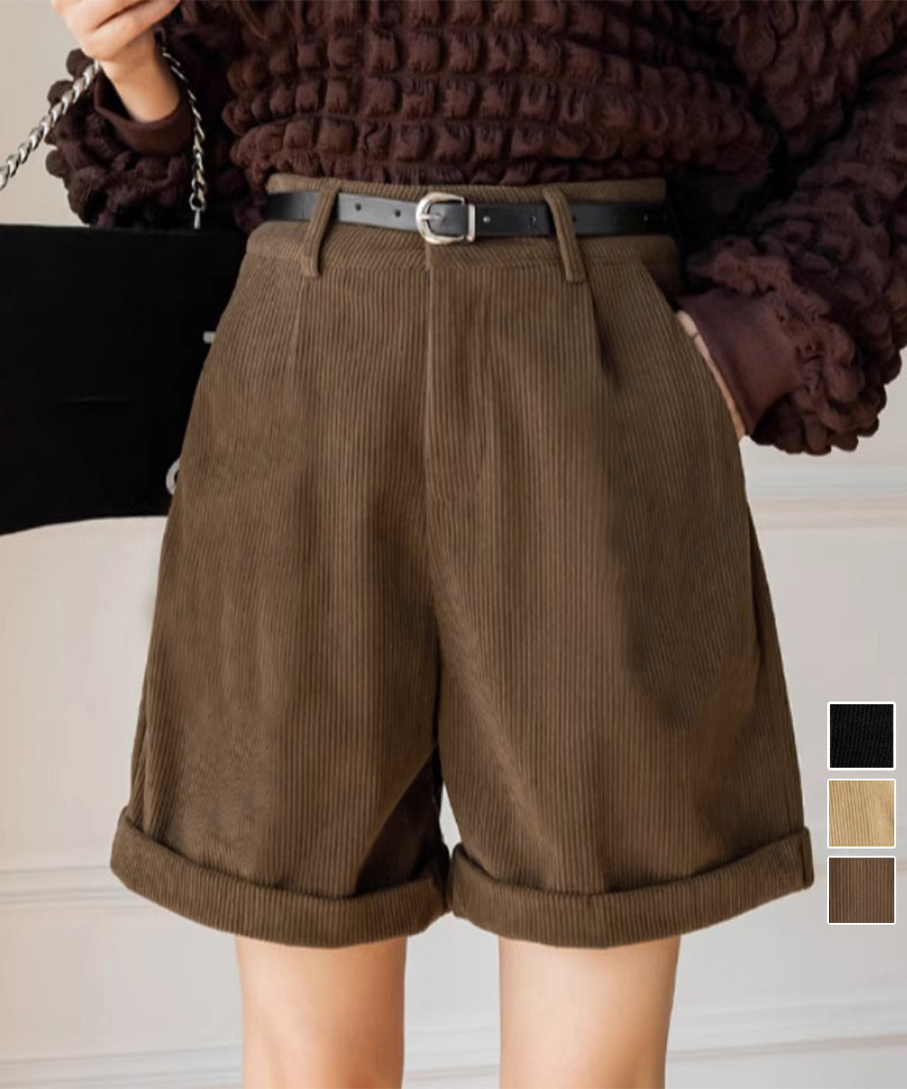 コーデュロイショートパンツ ハイウエスト 詳細画像1