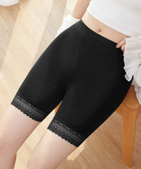 ペチコート3枚セット 裾レースペチパンツ ハイウエスト 薄手インナーパンツ 透け防止 ウエストゴム見せパン チラ見せ防止 肌着 女性下着 春夏 蒸れないショーパン 90HS-001