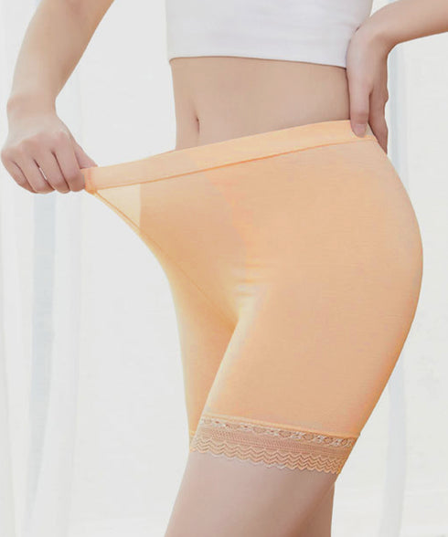 ペチコート3枚セット 裾レースペチパンツ ハイウエスト 薄手インナーパンツ 透け防止 ウエストゴム見せパン チラ見せ防止 肌着 女性下着 春夏 蒸れないショーパン 90HS-001