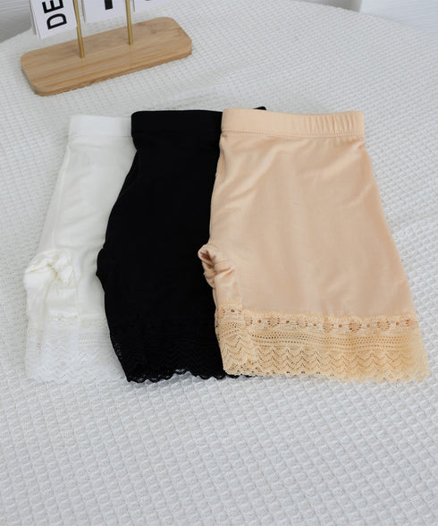 ペチコート3枚セット 裾レースペチパンツ ハイウエスト 薄手インナーパンツ 透け防止 ウエストゴム見せパン チラ見せ防止 肌着 女性下着 春夏 蒸れないショーパン 90HS-001