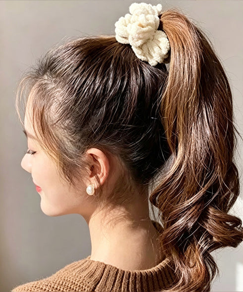 韓国風もこもこシュシュ 大人可愛い髪飾り 高弾力毛糸シュシュ ヘアゴム ヘアアクセサリー まとめ髪 きれいめ 髪留め ポニーテールゴム 簡単ヘアアレンジ秋冬小物 90HUANS-001