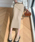 ハイウエスト プリーツニットスカート秋冬 ワイドリブ プリーツスカート ベルト付きミモレ丈スカート 体型カバーオフィスカジュアル ロングスカート 美脚脚長 着やせ 90HYHT-002