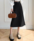 ハイウエスト プリーツニットスカート秋冬 ワイドリブ プリーツスカート ベルト付きミモレ丈スカート 体型カバーオフィスカジュアル ロングスカート 美脚脚長 着やせ 90HYHT-002