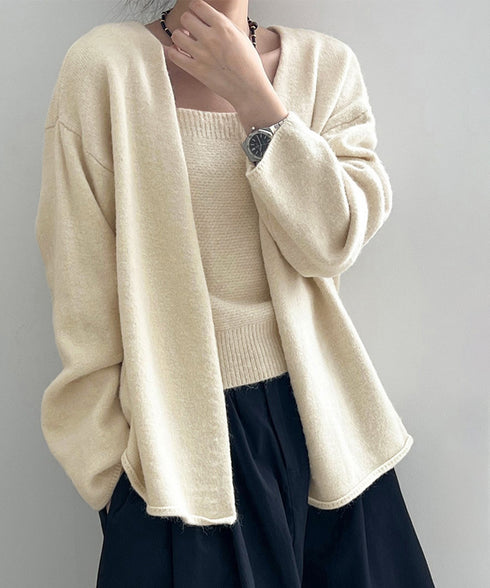 ニットアンサンブル着回しニット2点セット 大人可愛い キャミ付き ニットカーディガン 着やせ ソフトタッチ ニットセット無地 ニット羽織りノーカラーニットアウター 90HYHT-004