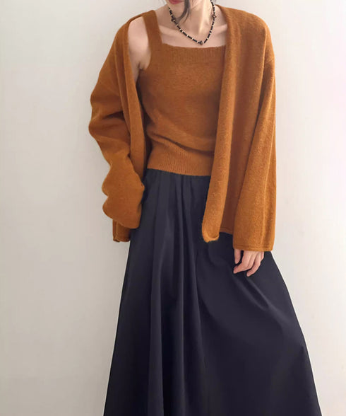 ニットアンサンブル着回しニット2点セット 大人可愛い キャミ付き ニットカーディガン 着やせ ソフトタッチ ニットセット無地 ニット羽織りノーカラーニットアウター 90HYHT-004