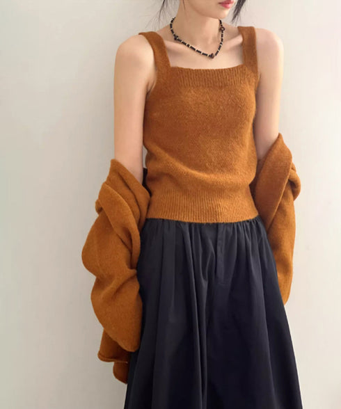 ニットアンサンブル着回しニット2点セット 大人可愛い キャミ付き ニットカーディガン 着やせ ソフトタッチ ニットセット無地 ニット羽織りノーカラーニットアウター 90HYHT-004