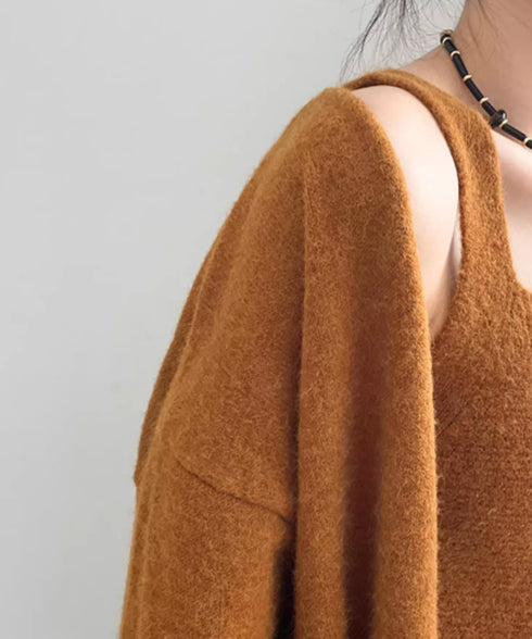 ニットアンサンブル着回しニット2点セット 大人可愛い キャミ付き ニットカーディガン 着やせ ソフトタッチ ニットセット無地 ニット羽織りノーカラーニットアウター 90HYHT-004