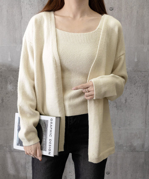 ニットアンサンブル着回しニット2点セット 大人可愛い キャミ付き ニットカーディガン 着やせ ソフトタッチ ニットセット無地 ニット羽織りノーカラーニットアウター 90HYHT-004