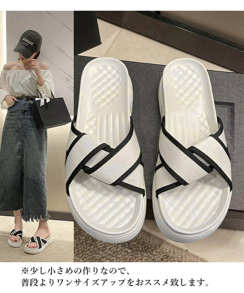 厚底サンダル ねじり配色クロスサンダル夏 レディース 歩きやすい フラットサンダル 履きやすい サマーサンダル コンフォートカジュアルシューズ 軽量美脚 痛くない 90JIANLONG-001