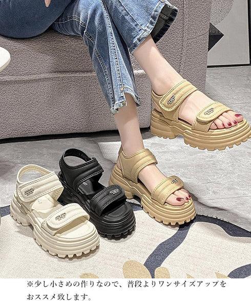 厚底ベルクロサンダル スポーツサンダル夏 レディース マジックテープ ベルトサンダル 歩きやすい オルチャン コンフォートサンダル 美脚脚長 旅行夏靴 疲れにくい 90JIANLONG-002
