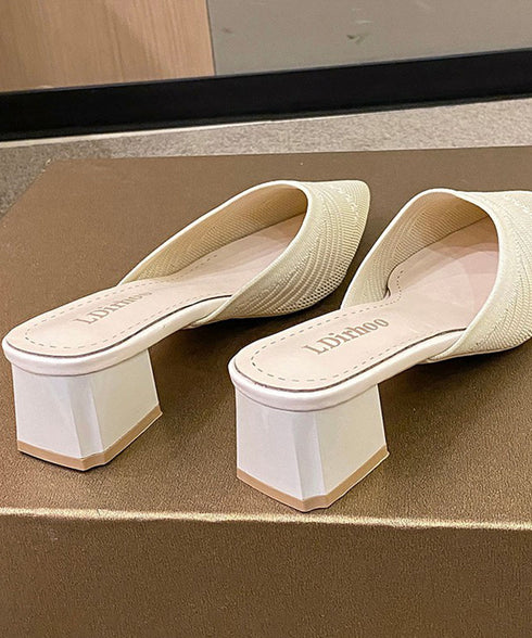 ニットミュールパンプス チャンキーヒール レディース ポインテッドトゥ パンプスサンダル 履きやすい かかとなしパンプス 歩きやすい キレイめ 美脚サンダル韓国風 90JIANLONG-004