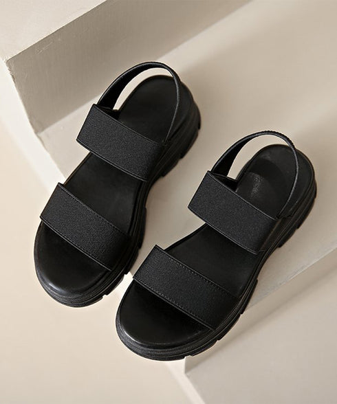 スポーツサンダル レディース厚底サンダル コンフォートサンダル 疲れない ゴムストラップ靴 歩きやすい リラックスサンダル 脱げない カジュアル 走れるサンダル黒 90JIANLONG-005