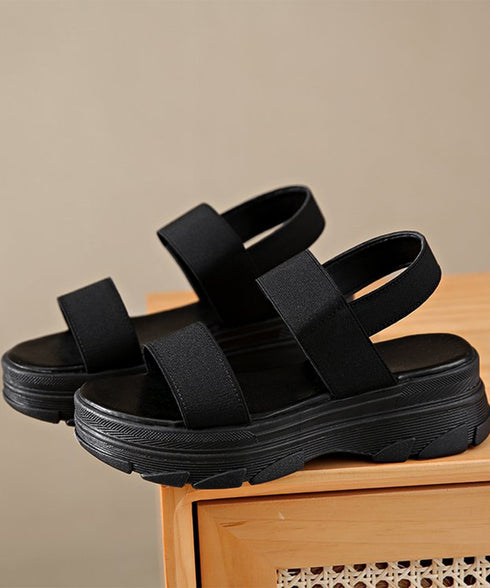 スポーツサンダル レディース厚底サンダル コンフォートサンダル 疲れない ゴムストラップ靴 歩きやすい リラックスサンダル 脱げない カジュアル 走れるサンダル黒 90JIANLONG-005