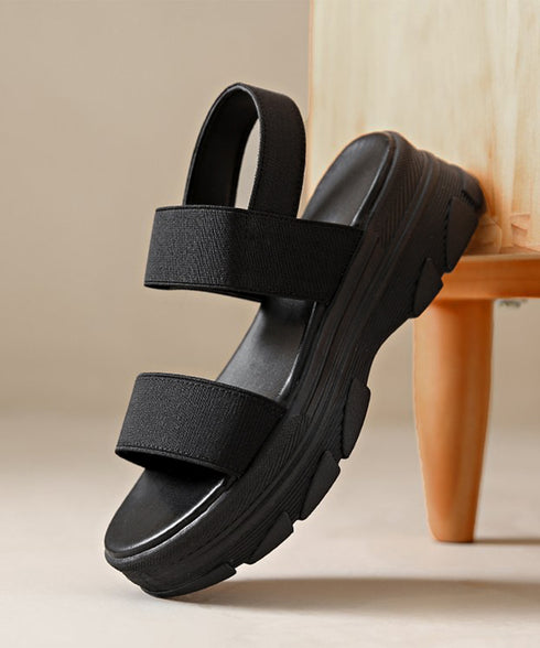 スポーツサンダル レディース厚底サンダル コンフォートサンダル 疲れない ゴムストラップ靴 歩きやすい リラックスサンダル 脱げない カジュアル 走れるサンダル黒 90JIANLONG-005