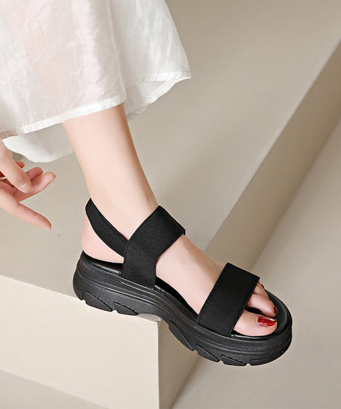 スポーツサンダル レディース厚底サンダル コンフォートサンダル 疲れない ゴムストラップ靴 歩きやすい リラックスサンダル 脱げない カジュアル 走れるサンダル黒 90JIANLONG-005