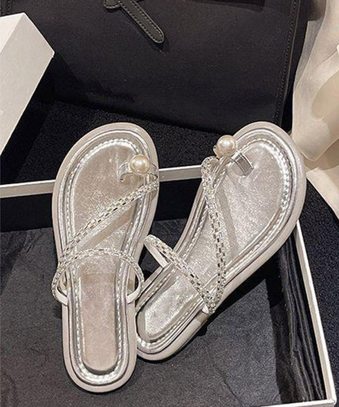 親指トングサンダル 細ストラップサンダル フラットサンダル レディース キラキラ ビジューサンダル きれいめぺたんこサンダル 歩きやすいサマーシューズ 美脚韓国風 90JIANLONG-006