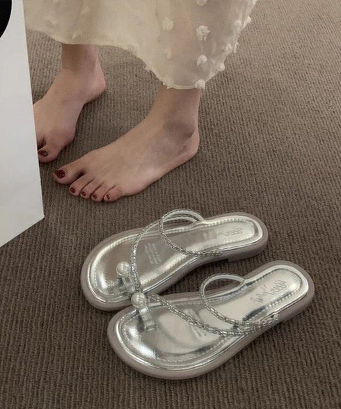 親指トングサンダル 細ストラップサンダル フラットサンダル レディース キラキラ ビジューサンダル きれいめぺたんこサンダル 歩きやすいサマーシューズ 美脚韓国風 90JIANLONG-006