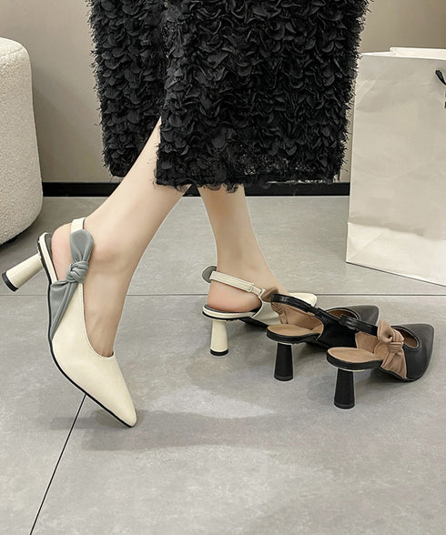 ハイヒールパンプス ポインテッドトゥ配色 オフィスカジュアル 美脚 リボンパンプス バックストラップ フェミニン 疲れにくい靴 痛くないシューズ きれいめ 春秋夏 90JIANLONG-007