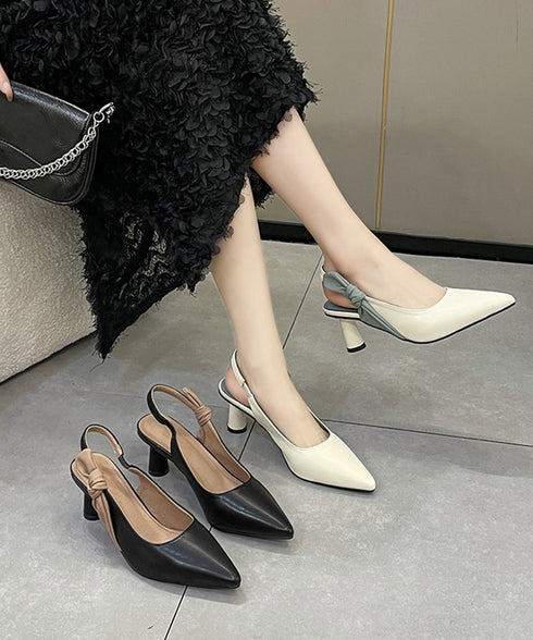 ハイヒールパンプス ポインテッドトゥ配色 オフィスカジュアル 美脚 リボンパンプス バックストラップ フェミニン 疲れにくい靴 痛くないシューズ きれいめ 春秋夏 90JIANLONG-007