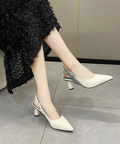 ハイヒールパンプス ポインテッドトゥ配色 オフィスカジュアル 美脚 リボンパンプス バックストラップ フェミニン 疲れにくい靴 痛くないシューズ きれいめ 春秋夏 90JIANLONG-007