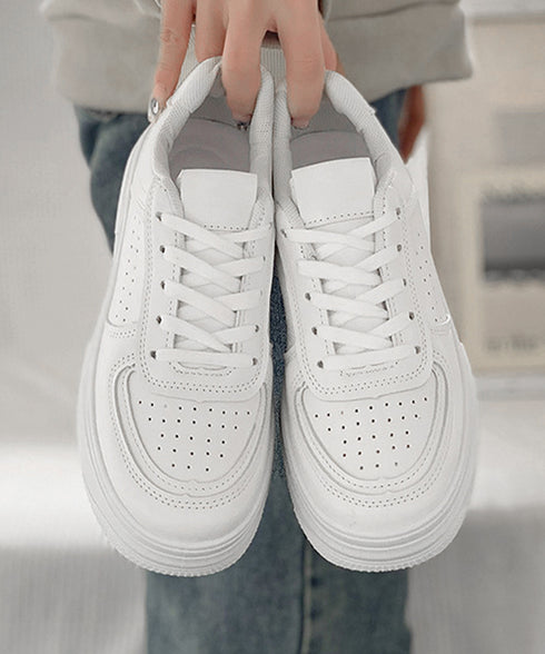 韓国風厚底スニーカーレディース白シューズ 美脚脚長 ベーシック レースアップスニーカー 歩きやすい カジュアル靴痛くない ボリュームソール 通気性 履きやすいくつ 90JIANLONG-008
