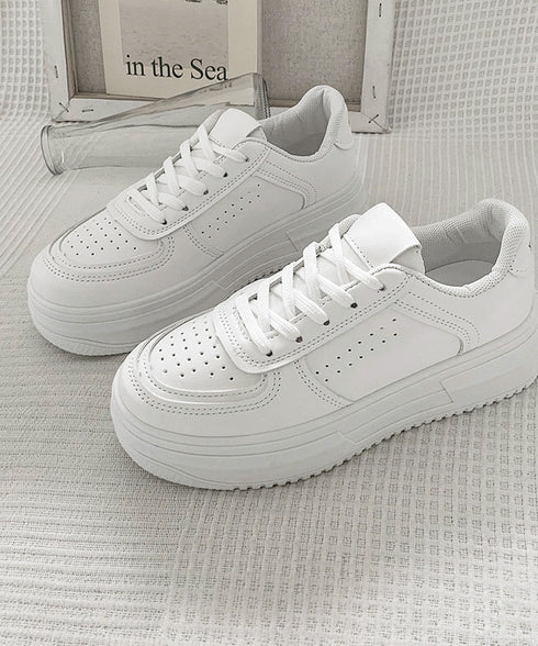 韓国風厚底スニーカーレディース白シューズ 美脚脚長 ベーシック レースアップスニーカー 歩きやすい カジュアル靴痛くない ボリュームソール 通気性 履きやすいくつ 90JIANLONG-008