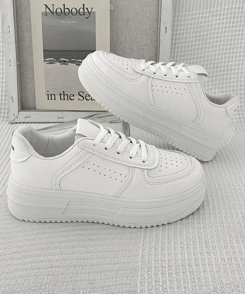 韓国風厚底スニーカーレディース白シューズ 美脚脚長 ベーシック レースアップスニーカー 歩きやすい カジュアル靴痛くない ボリュームソール 通気性 履きやすいくつ 90JIANLONG-008